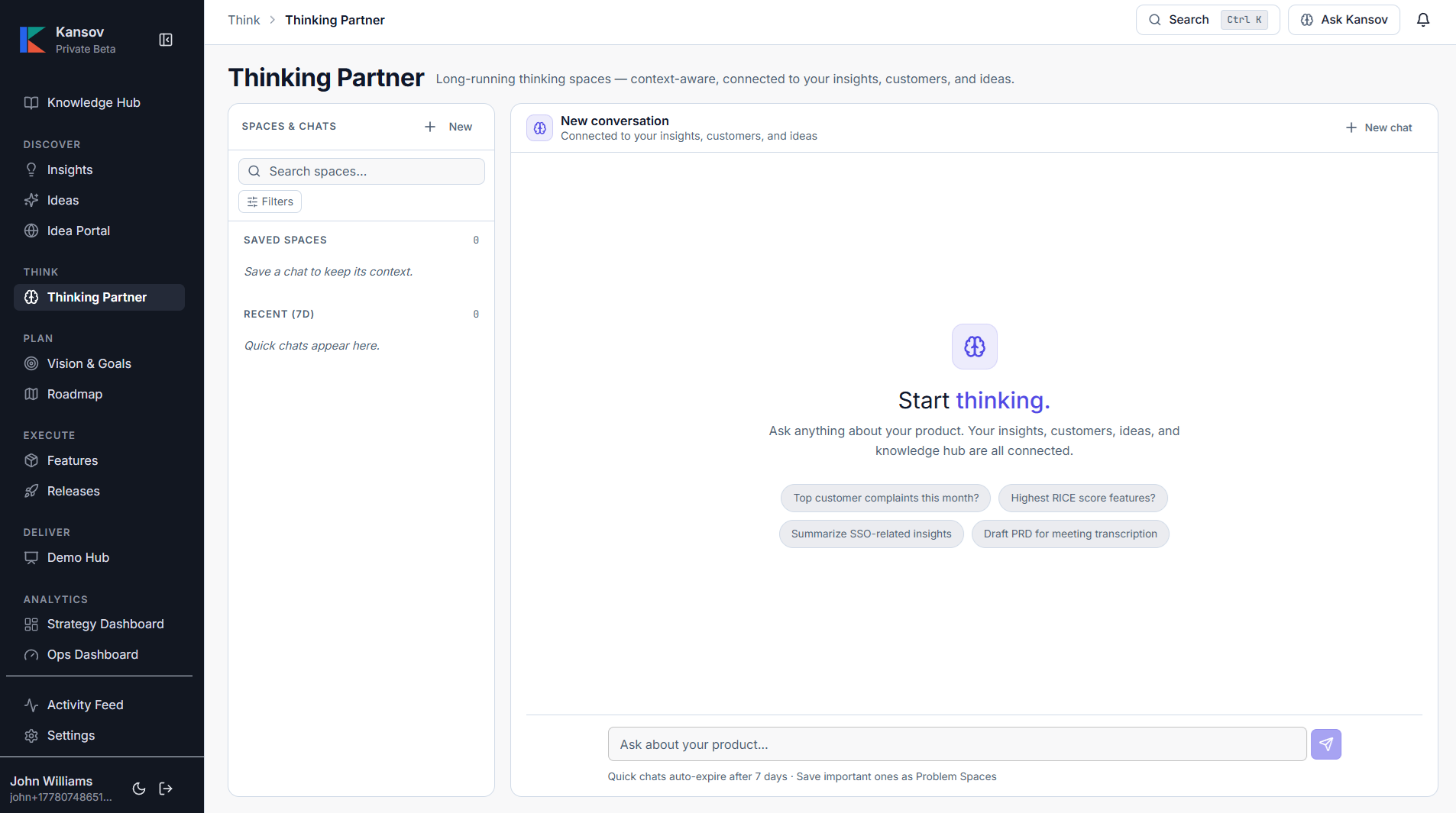 Kansov Thinking Partner — an AI grounded in your product data